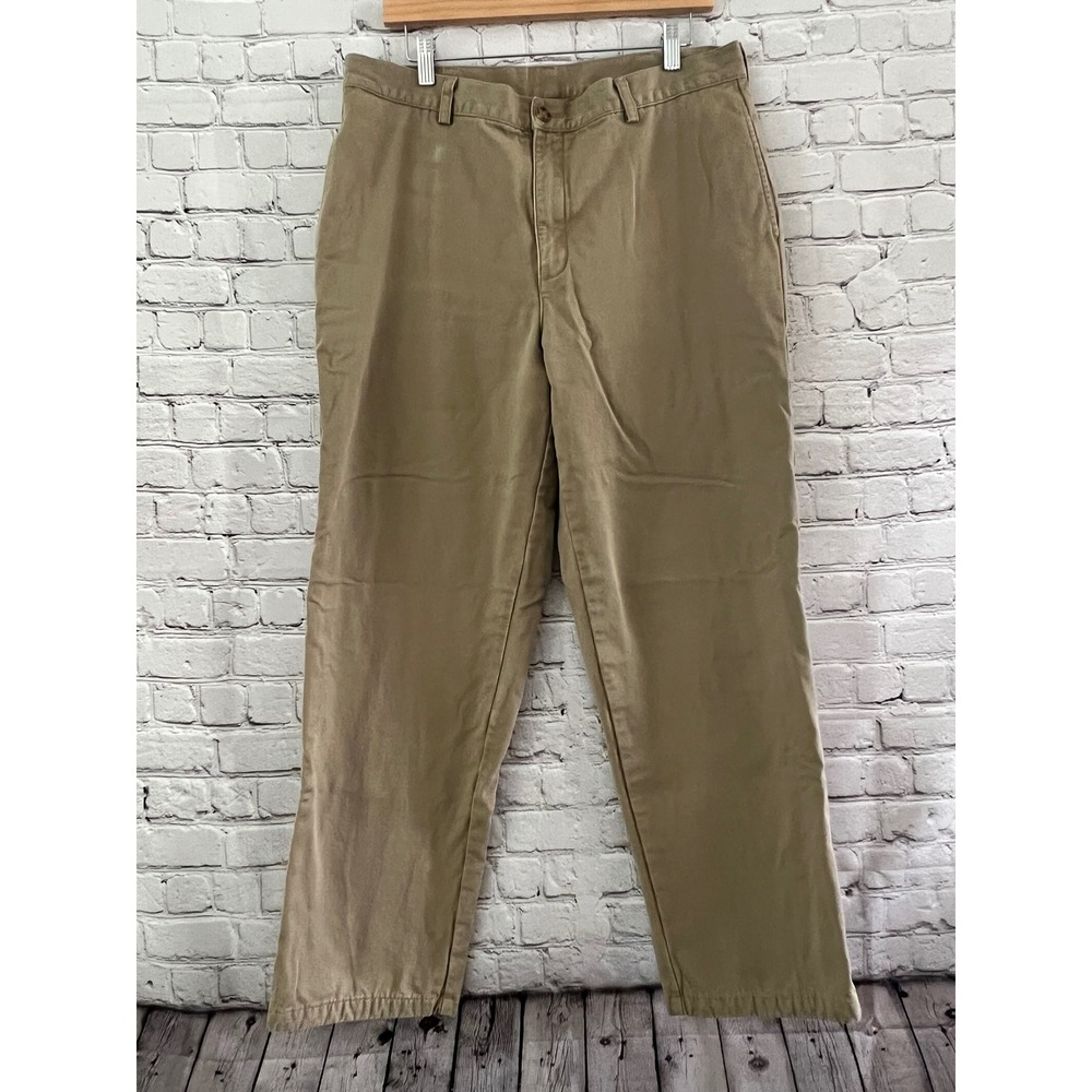 LL Bean Mens 35x32 Plaid Flannel Lined Chinos Natural Fit Khaki Tan Pants 162385